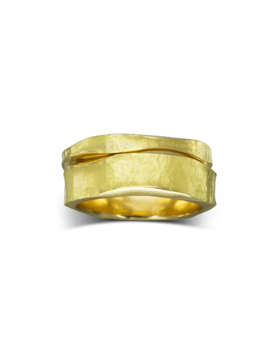 Side Hammered Double Yellow Gold Ring (Wide) Ring Pruden and Smith