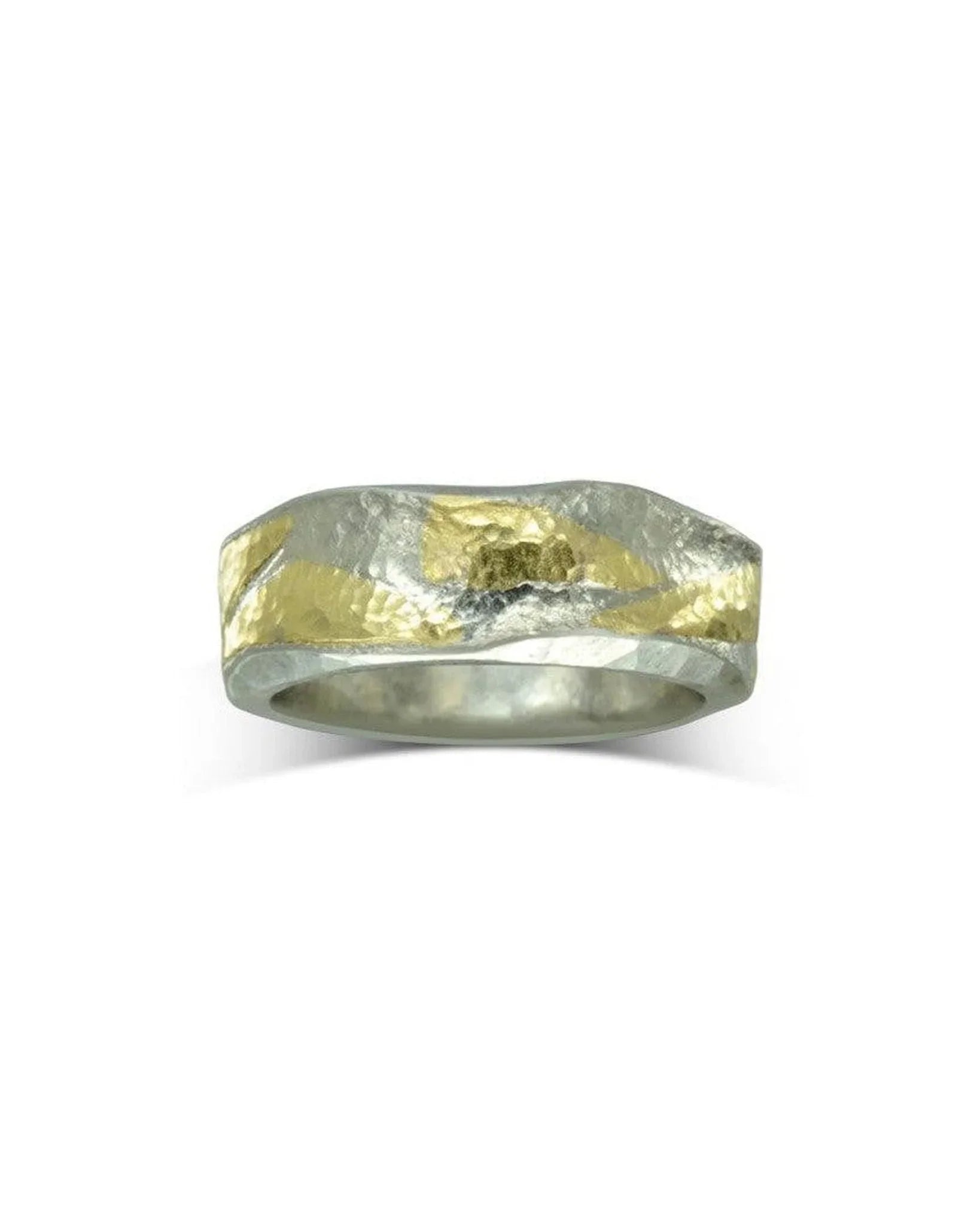 Hammered mixed metal ring with platinum and gold in organic, textured design