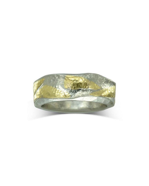 Side Hammered Platinum and Gold Mixed Metal Ring Ring Pruden and Smith