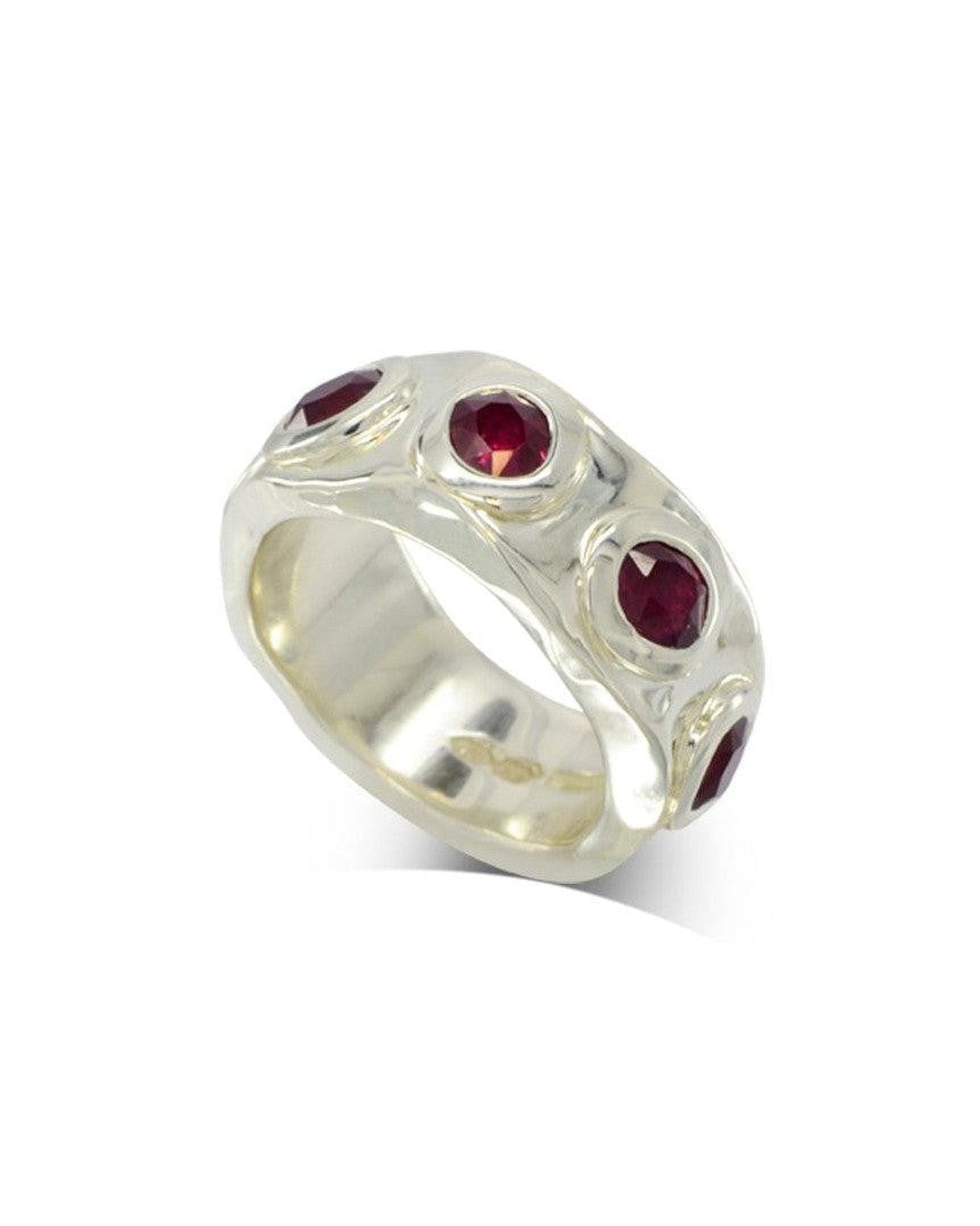 Side Hammered Ruby 9ct White Gold Eternity Ring Ring Pruden and Smith