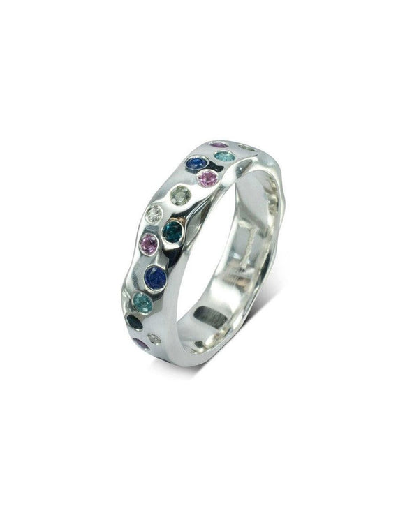 Side Hammered Sapphire Diamond Eternity Ring Ring Pruden and Smith