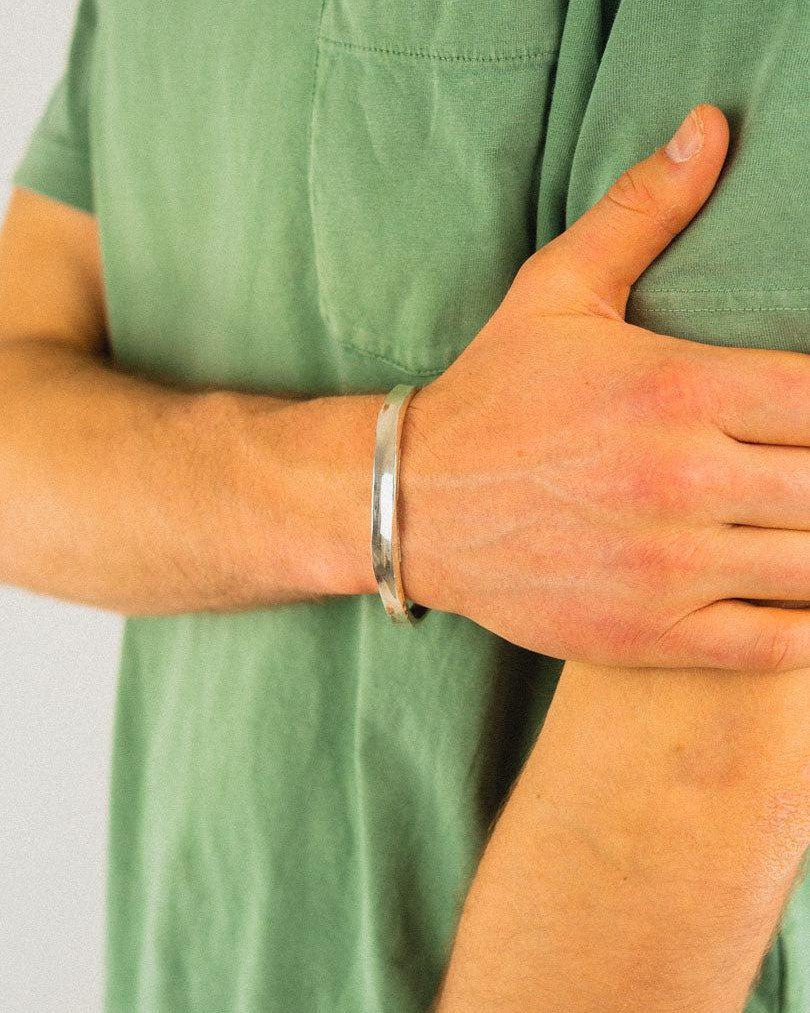 Side Hammered Solid Silver Cuff Bangle Bangle Pruden and Smith