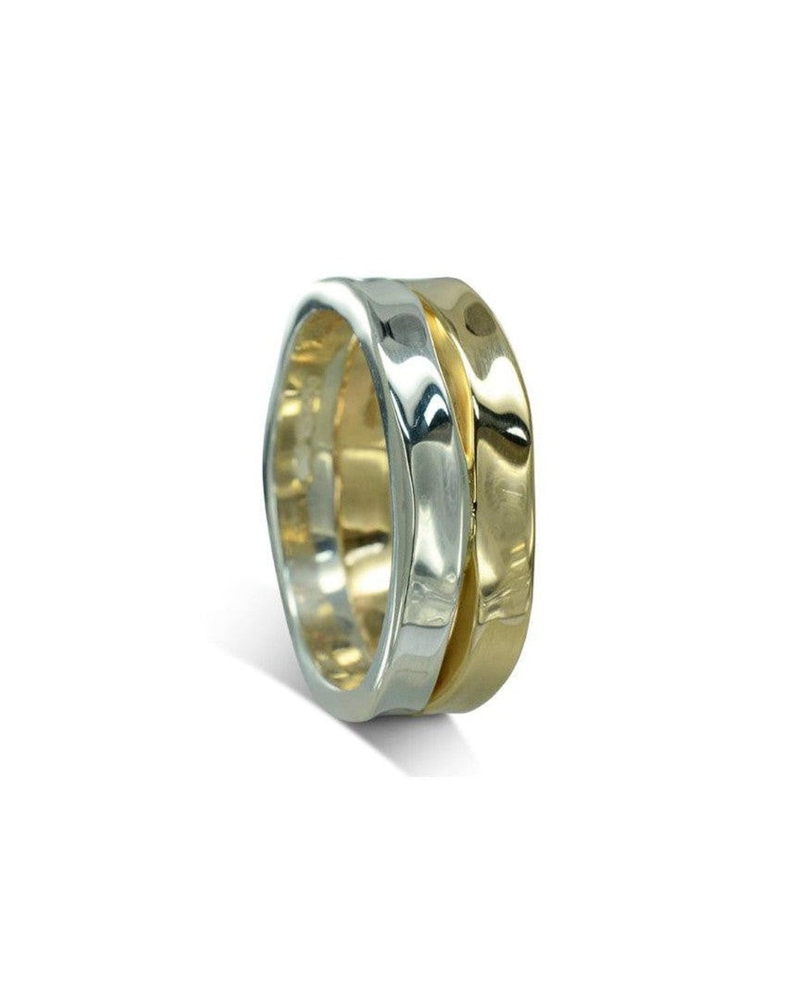Side Hammered Two Colour Gold Wedding Ring Ring Pruden and Smith