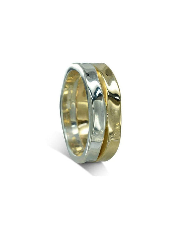 Side Hammered Two Colour Gold Wedding Ring Ring Pruden and Smith