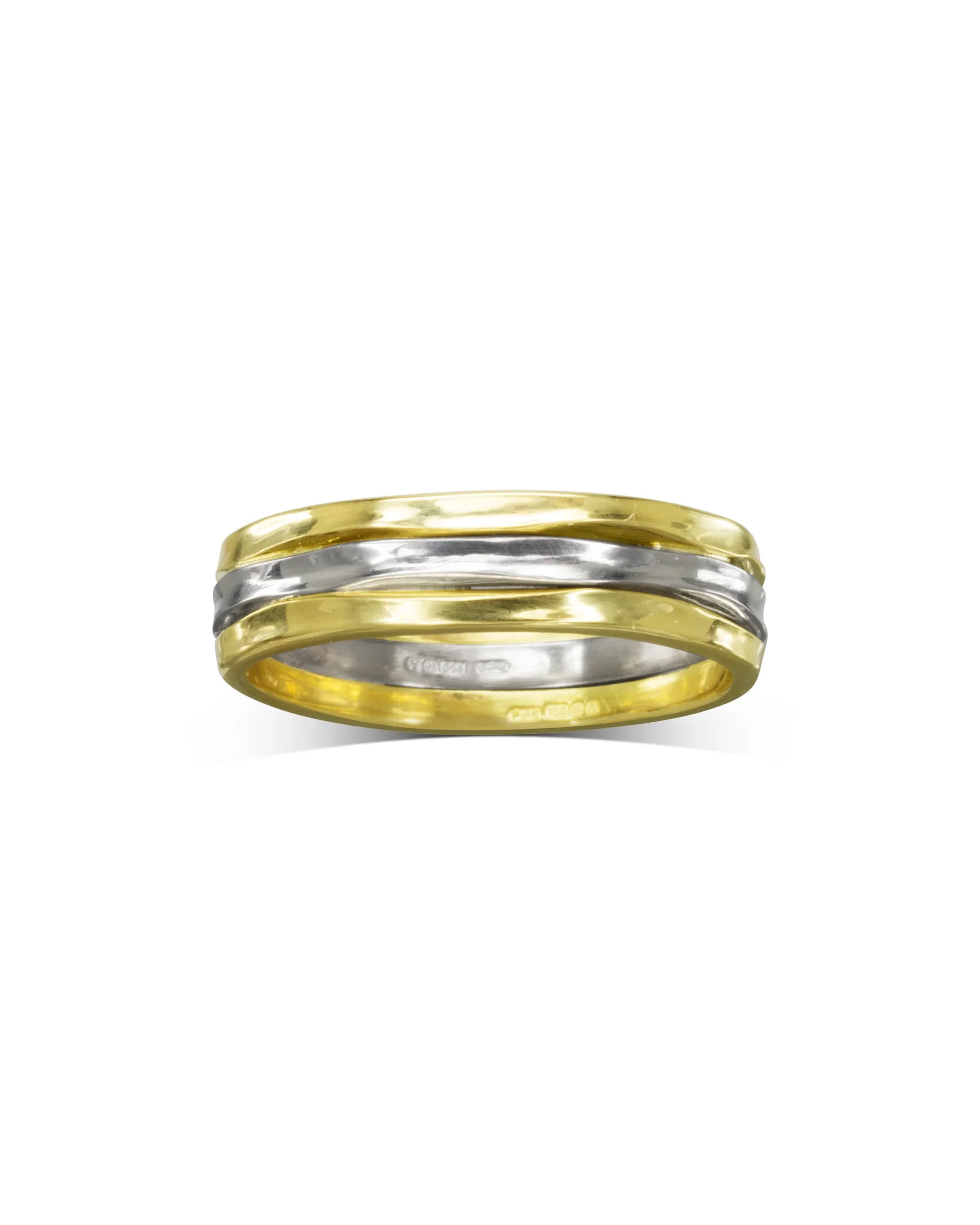 Side Hammered Two Tone Wedding Band Ring Pruden and Smith
