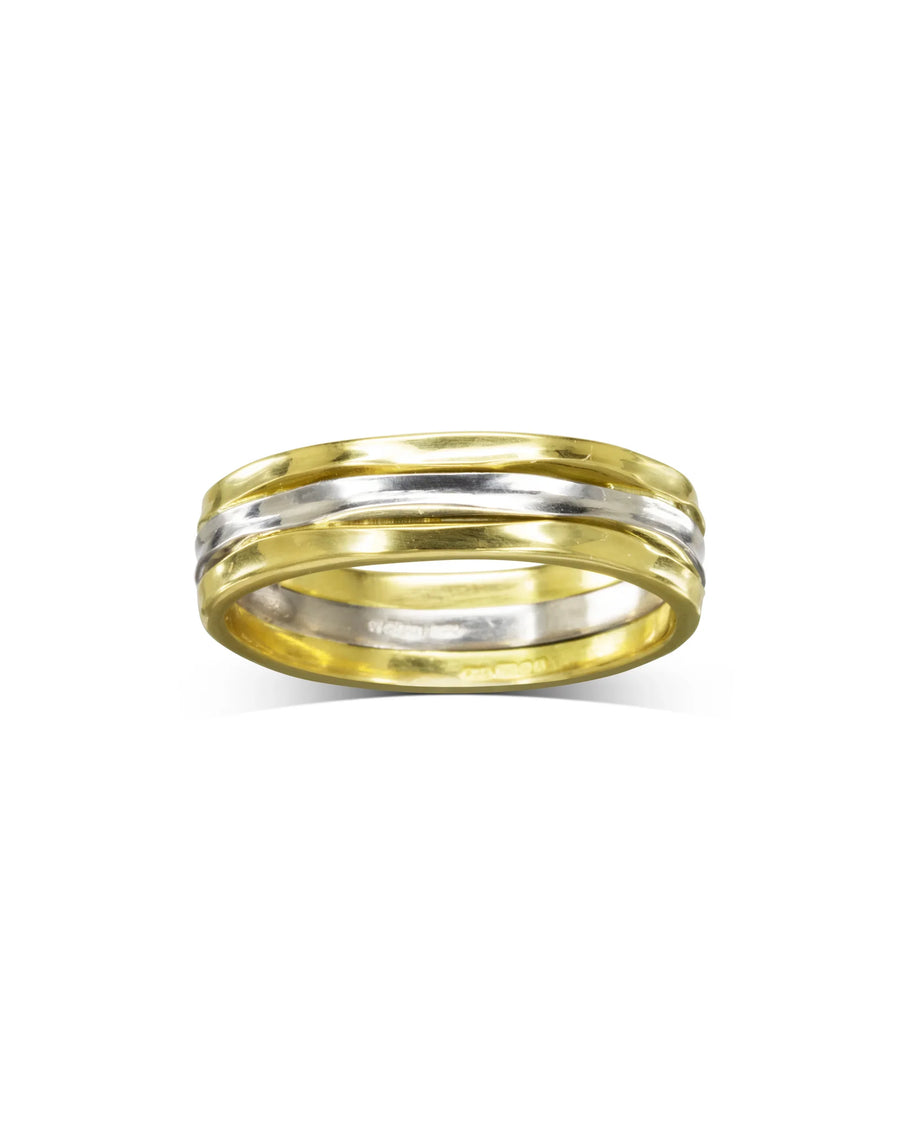Unique Side Hammered Two Tone Wedding Band Ring Pruden and Smith