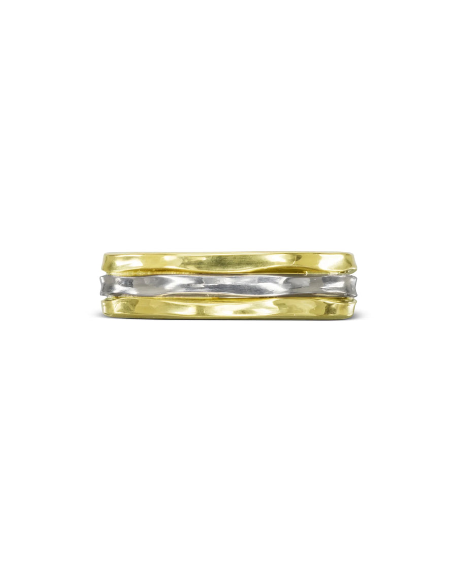 Hand Made Side Hammered Two Tone Wedding Band Ring Pruden and Smith
