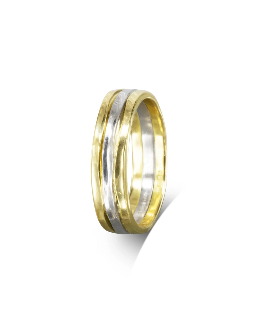 Side Hammered Two Tone Wedding Band Ring Pruden and Smith 6mm
