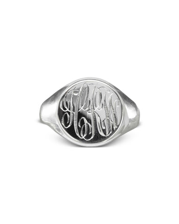 Hand Engraved Initials Signet Ring-White Gold Ring Pruden and Smith Four Script Initials  