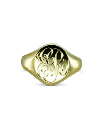 Hand Engraved Initials Signet Ring-White Gold Ring Pruden and Smith Two Script Initials  