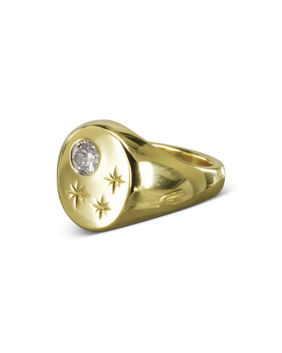 Star Engraved Gold Birthstone Signet Ring Pruden and Smith