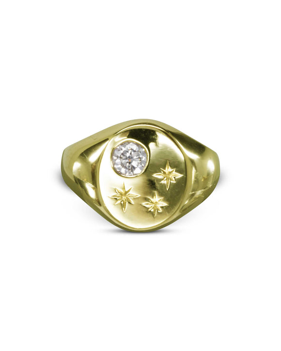 Star Engraved Gold Birthstone Signet Ring Pruden and Smith