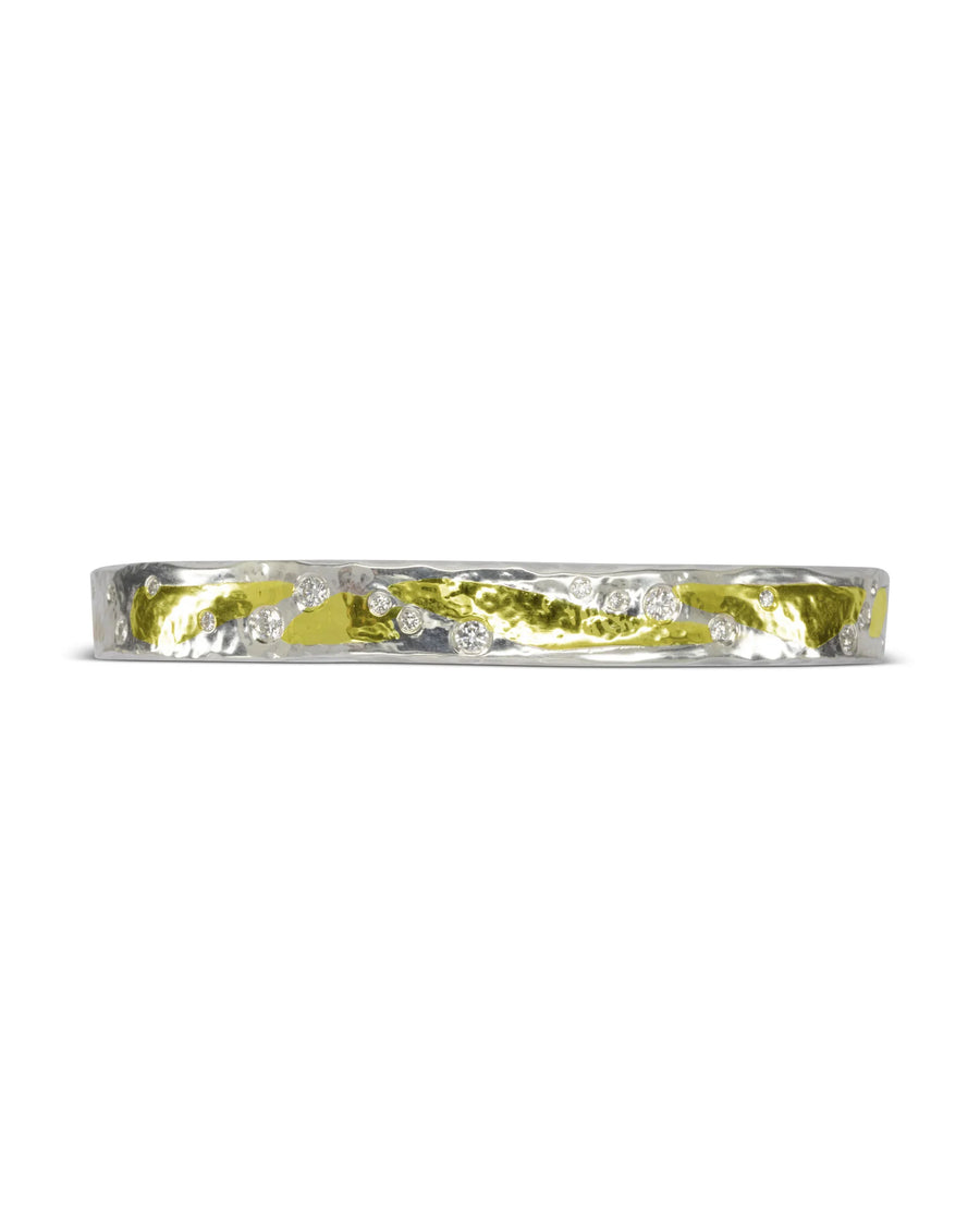 Front Hammered Silver and Yellow Gold Diamond Cuff Bangle (0.6cts) Pruden and Smith