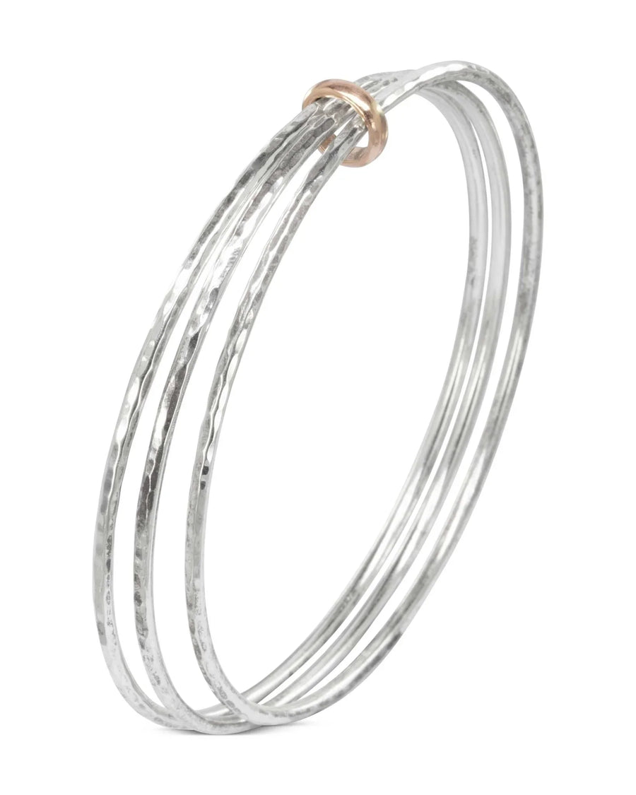 Triple Silver Bangle With Gold Ring Bangle Pruden and Smith Small (60mmID) 9ct Rose Gold