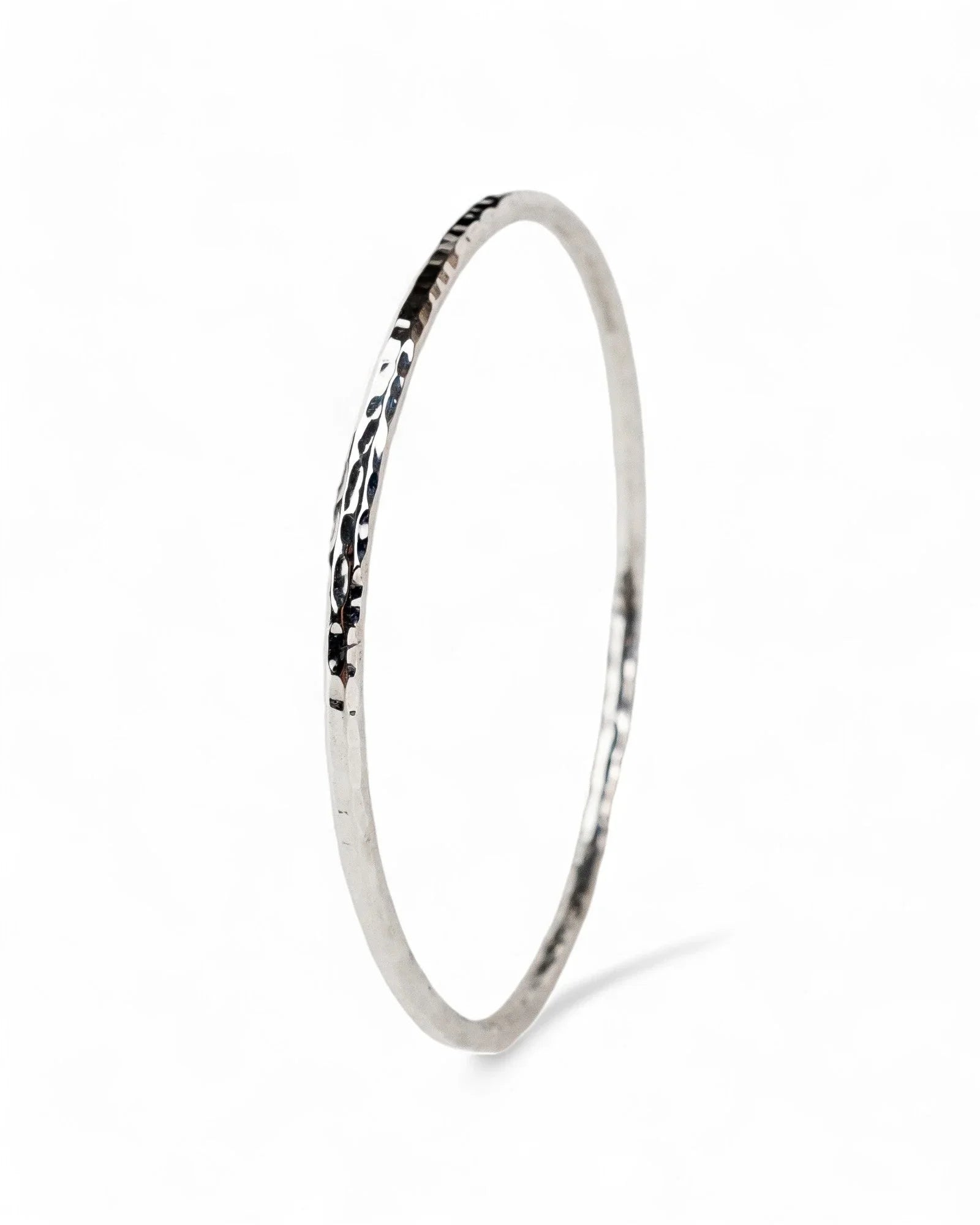 Hammered Round Solid Silver Bangle (2-5mm) Bangle Pruden and Smith