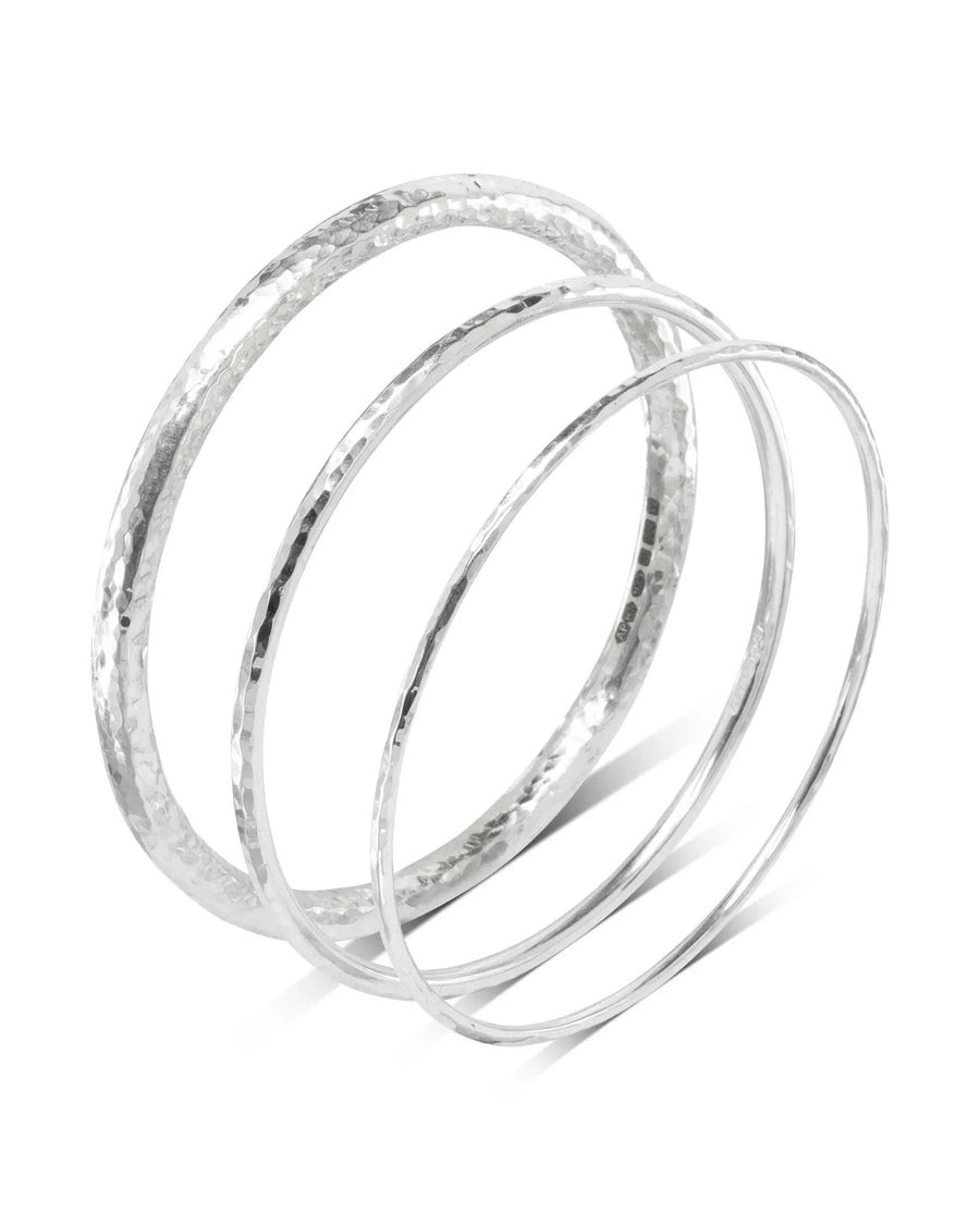 Hammered Round Solid Silver Bangle (2-5mm) Bangle Pruden and Smith
