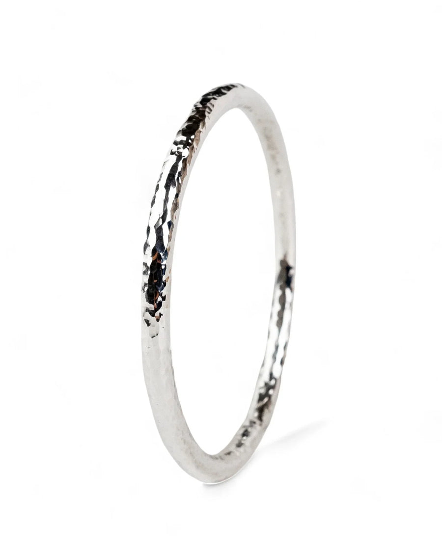 Hammered Round Solid Silver Bangle (2-5mm) Bangle Pruden and Smith