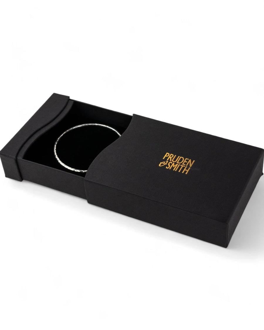 Hammered Round Solid Silver Bangle (2-5mm) Bangle Pruden and Smith