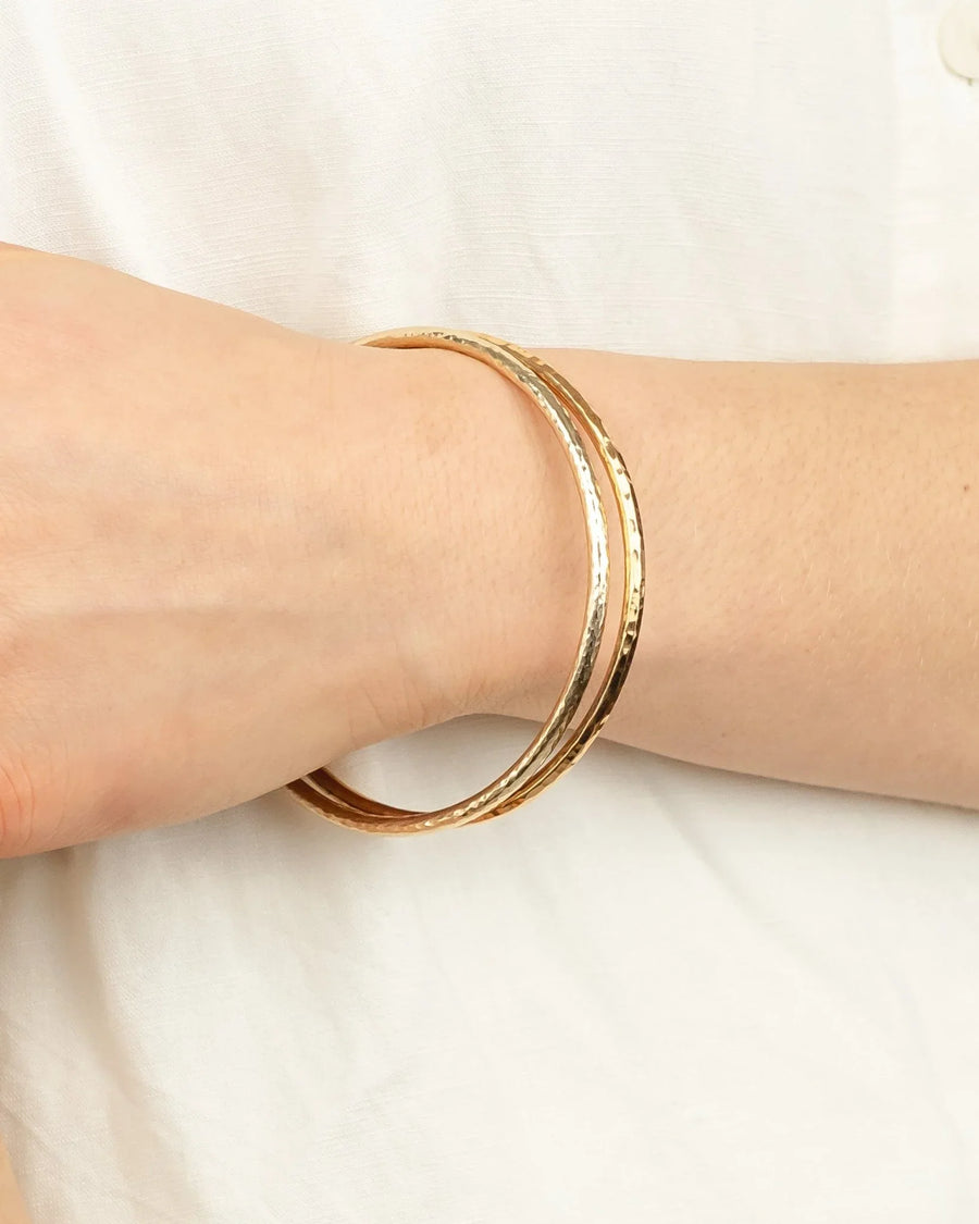 Hammered Silver Bangle with Solid Gold Heart Bangle Pruden and Smith