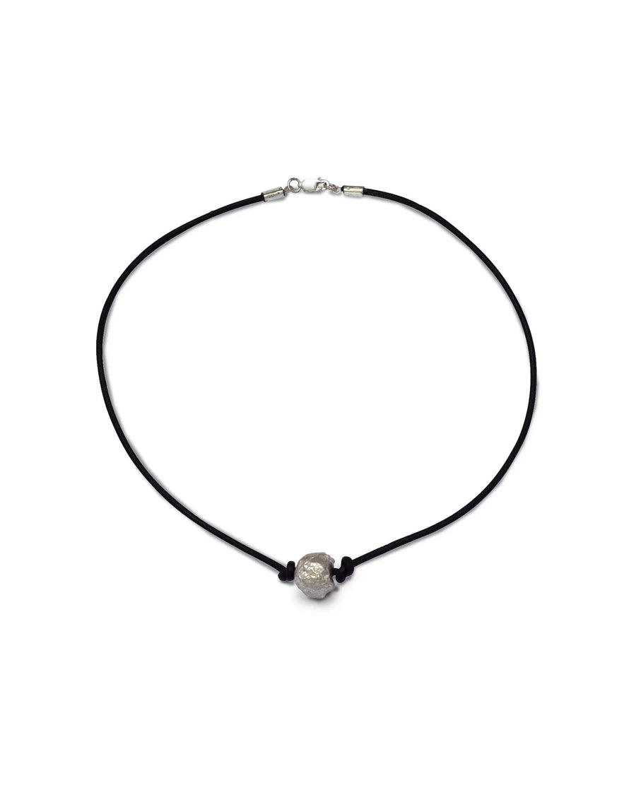Silver Nugget Bead with Faux Leather Necklace Necklace Pruden and Smith