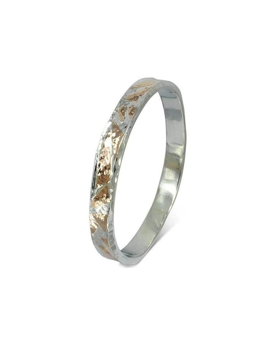 Silver and 9ct rose gold hammered bangle.
