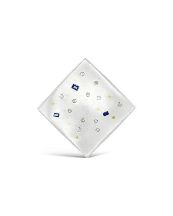 Silver Gold Diamond Sapphire Brooch Pruden and Smith