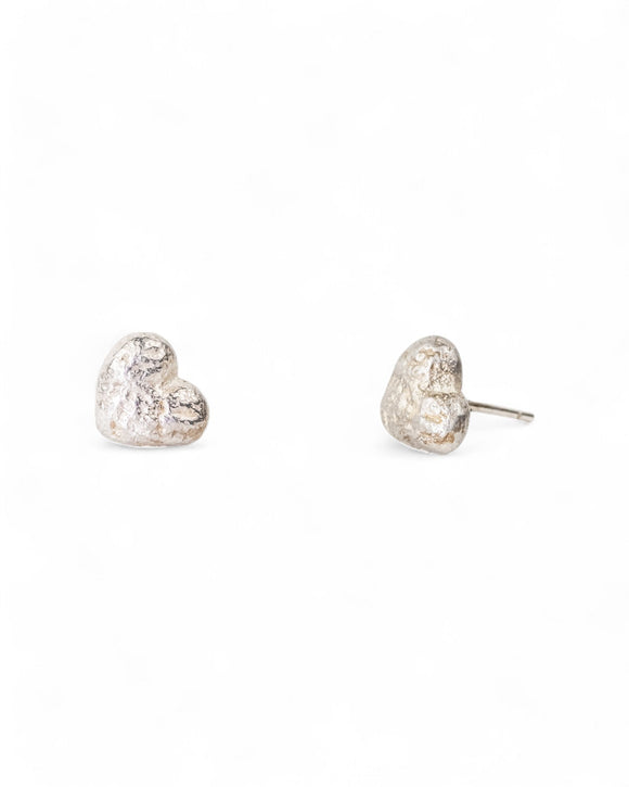 Silver Nugget Heart Stud Earrings Earrings Pruden and Smith