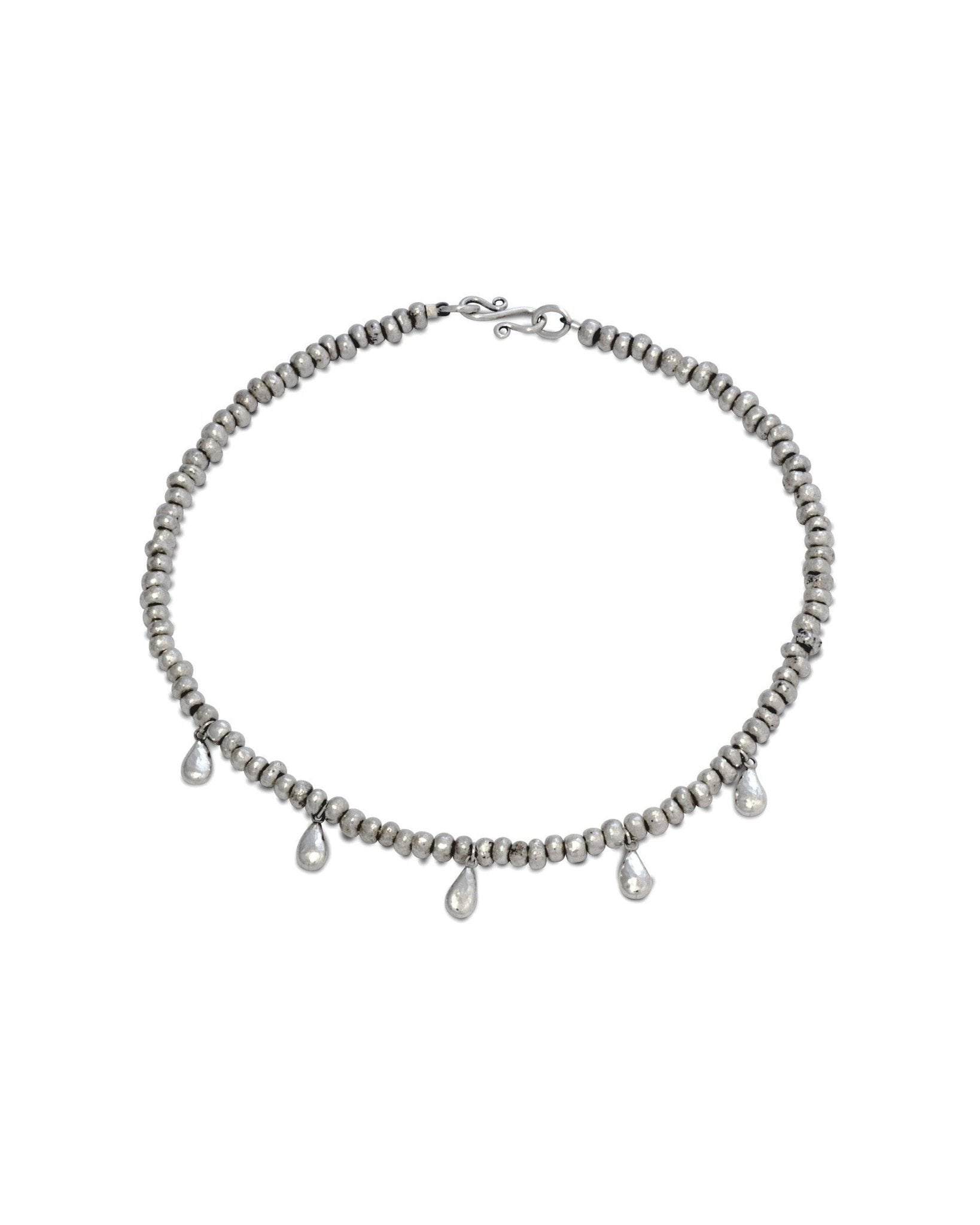 Silver Nugget Necklace with Hammered Teardrop Charms Necklace Pruden and Smith