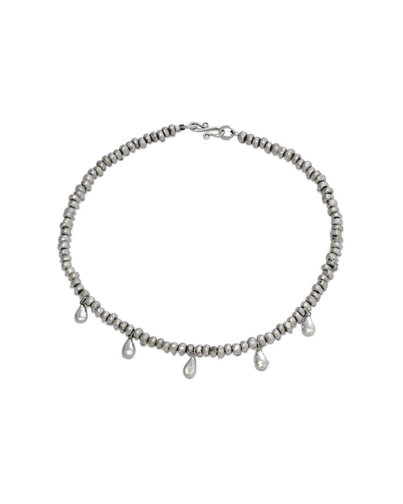 Silver Nugget Necklace with Hammered Teardrop Charms Necklace Pruden and Smith