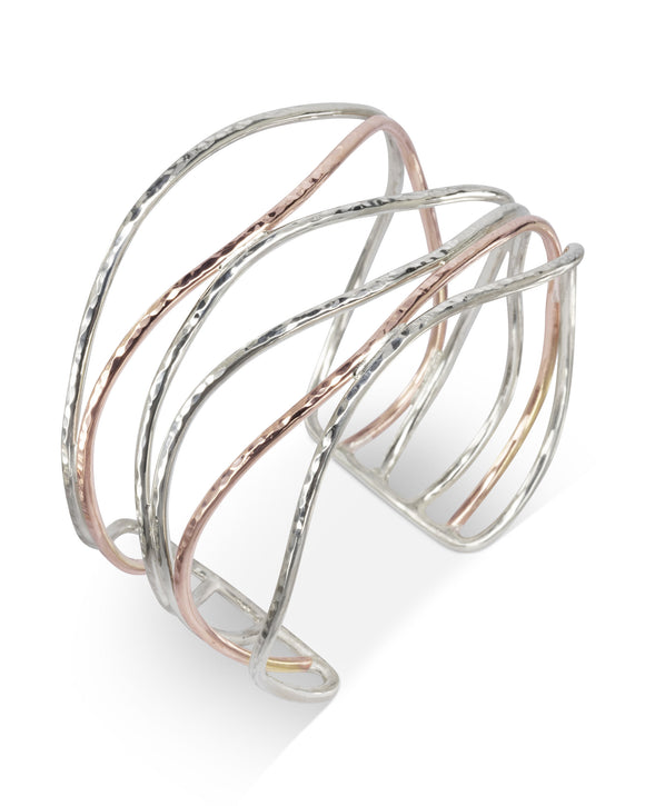 Rose Gold & Silver Cuff Bangle Six Strand Pruden and Smith