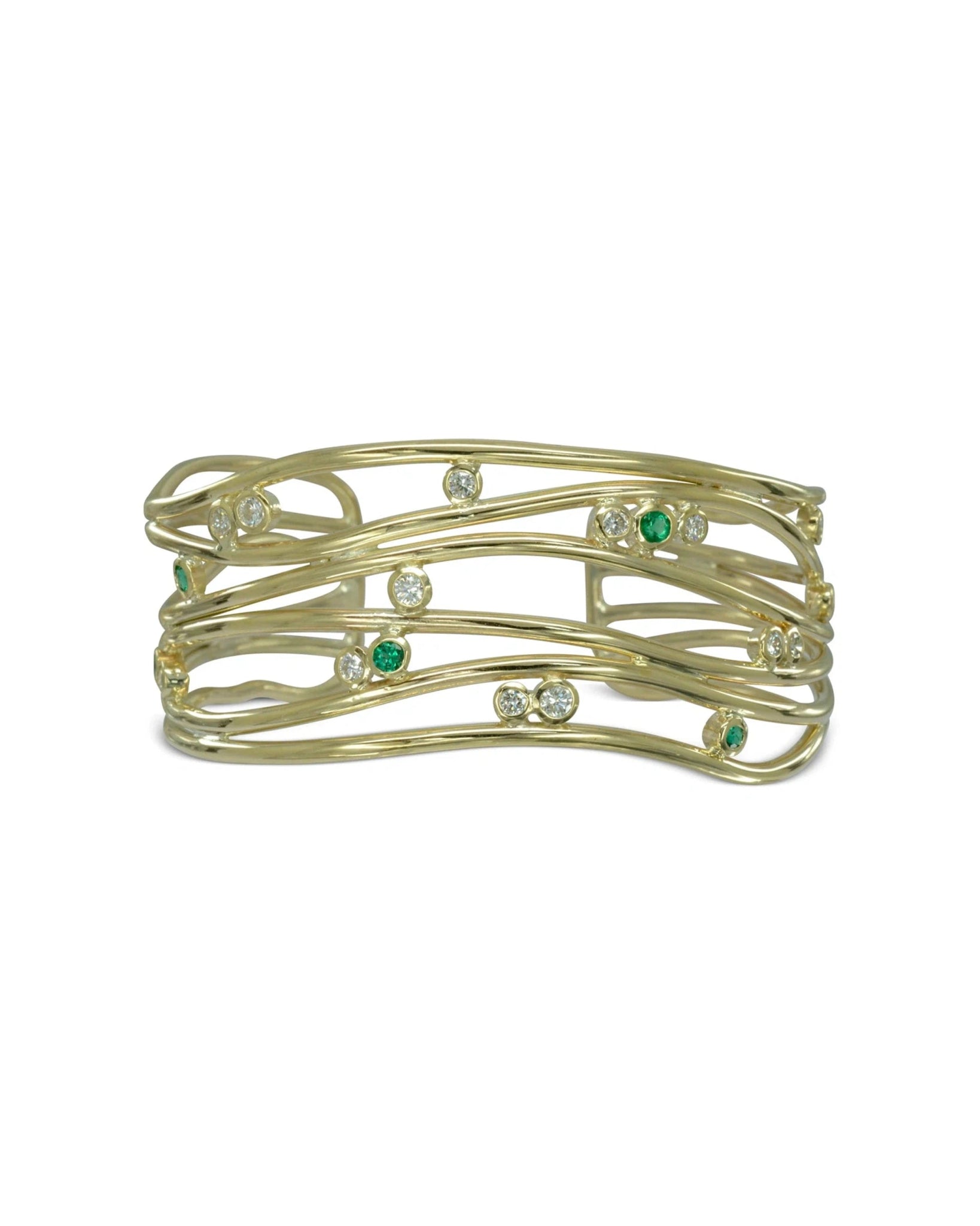 Six Strand Solid 9ct Gold Precious Gemstone Cuff Bangle (Shallow) Bangle Pruden and Smith