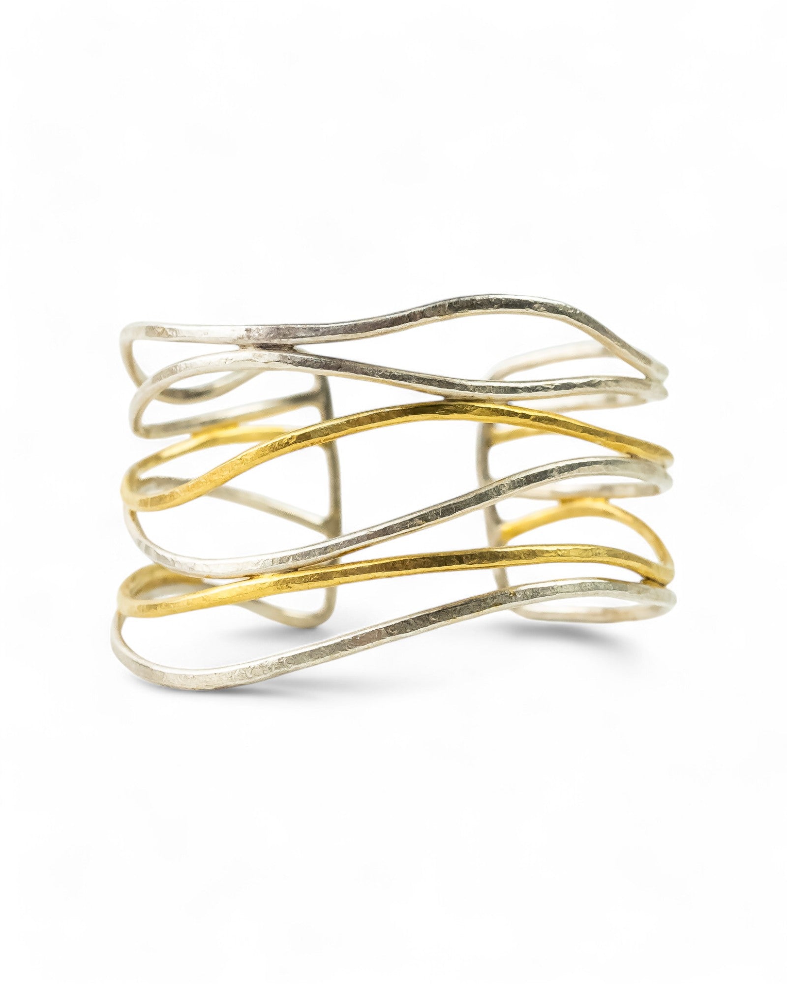 Six Strand Solid Silver and Gold Cuff Bangle Bangle Pruden and Smith