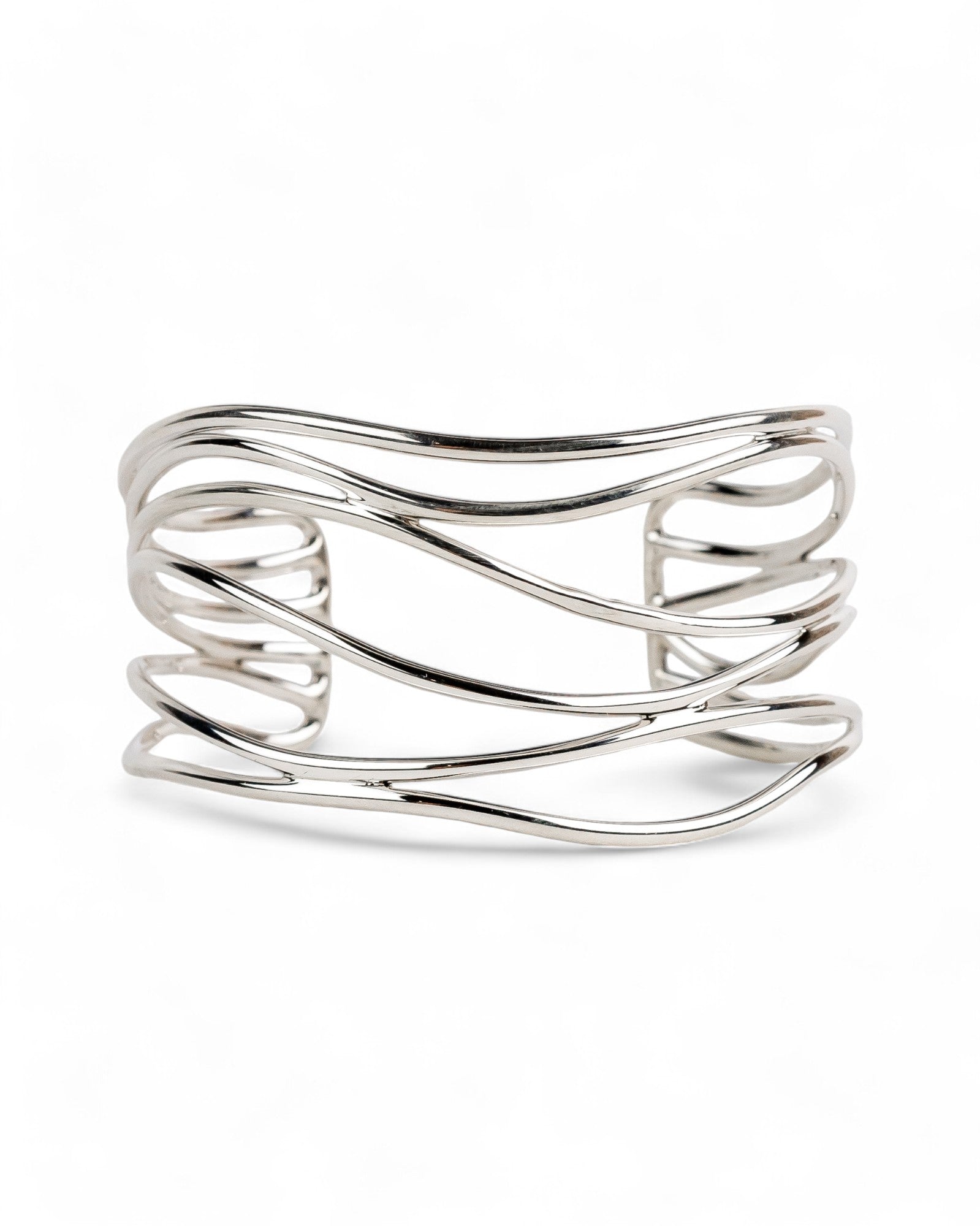 Six Strand Solid Silver Cuff Bangle (Shallow) Bangle Pruden and Smith