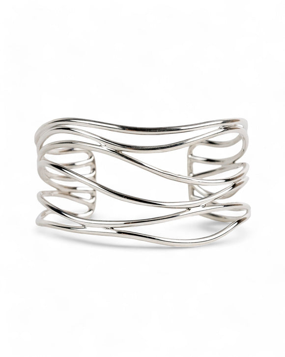 Six Strand Solid Silver Cuff Bangle (Shallow) Bangle Pruden and Smith