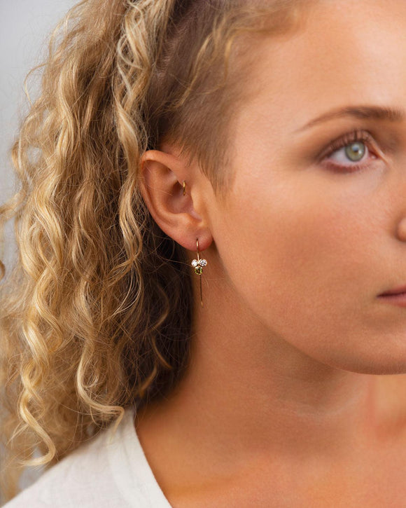 SOLD Trefoil Yellow Gold Diamond and Peridot Hook Earrings Earrings Pruden and Smith