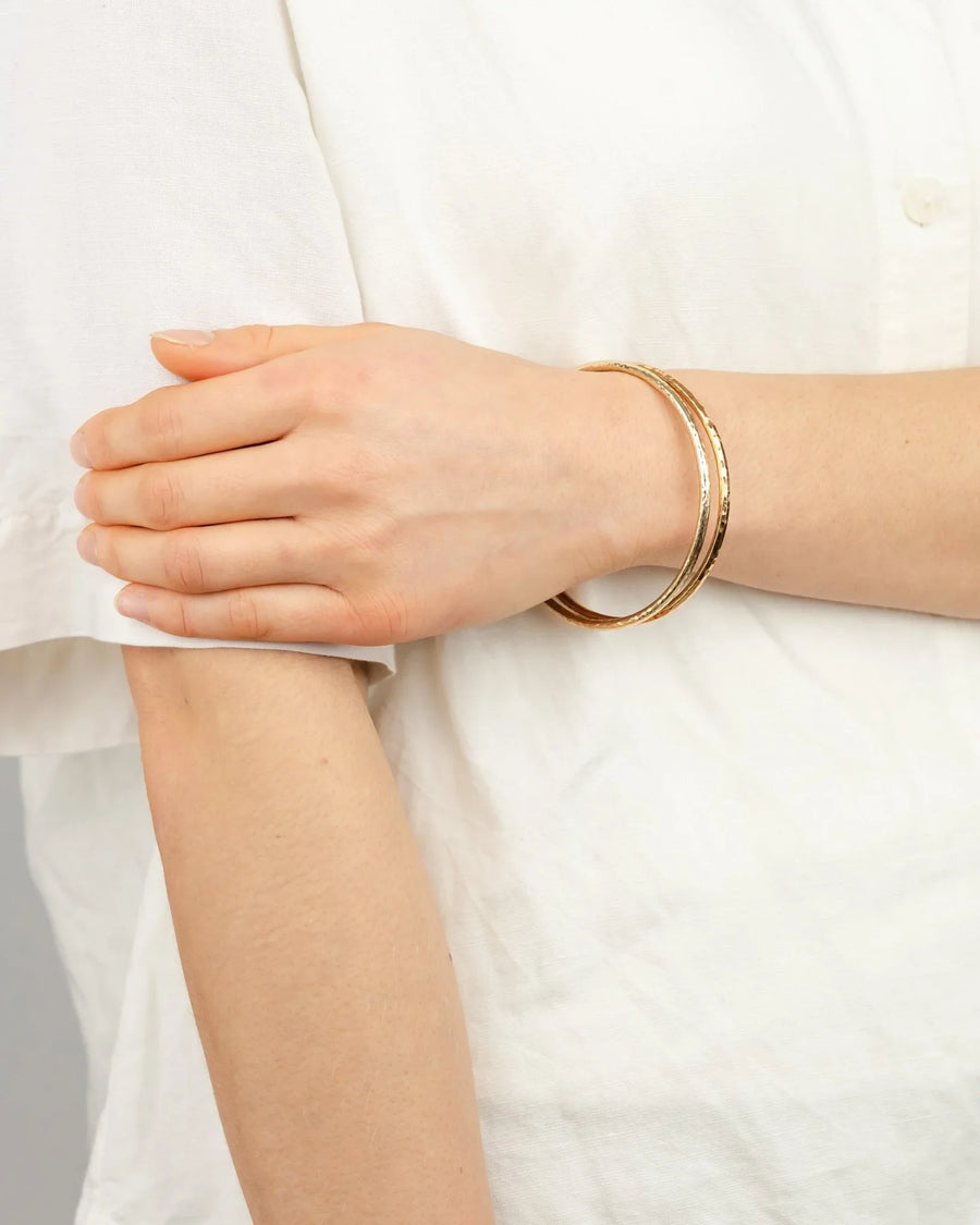 Hammered Solid 9ct Gold Round Bangle Bangle Pruden and Smith