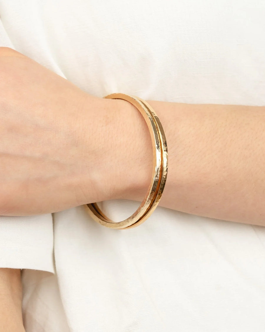 Hammered Solid 9ct Gold Square Bangle Bangle Pruden and Smith