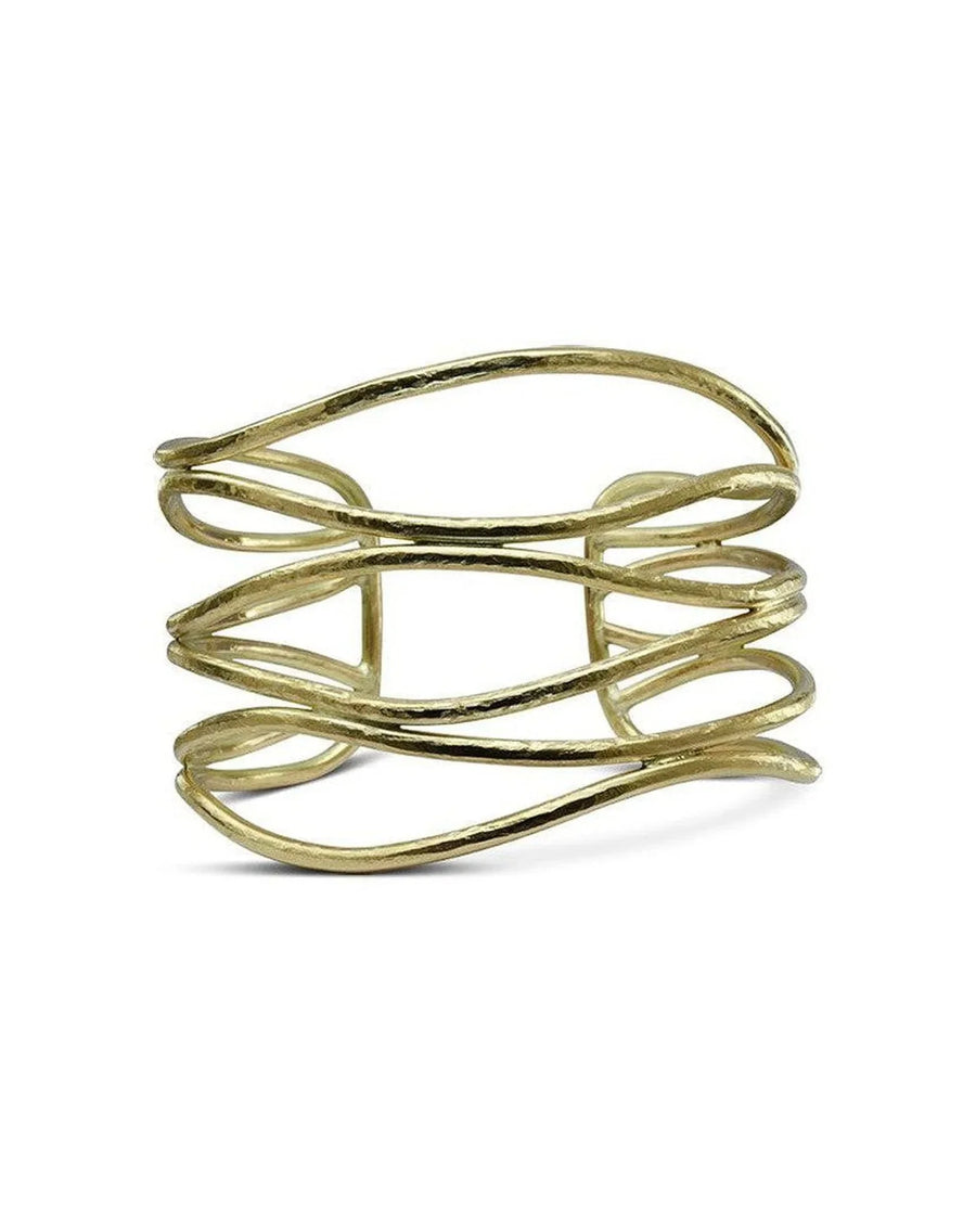 Six strand rough solid 9ct gold cuff bangle with organic, wavy textured design