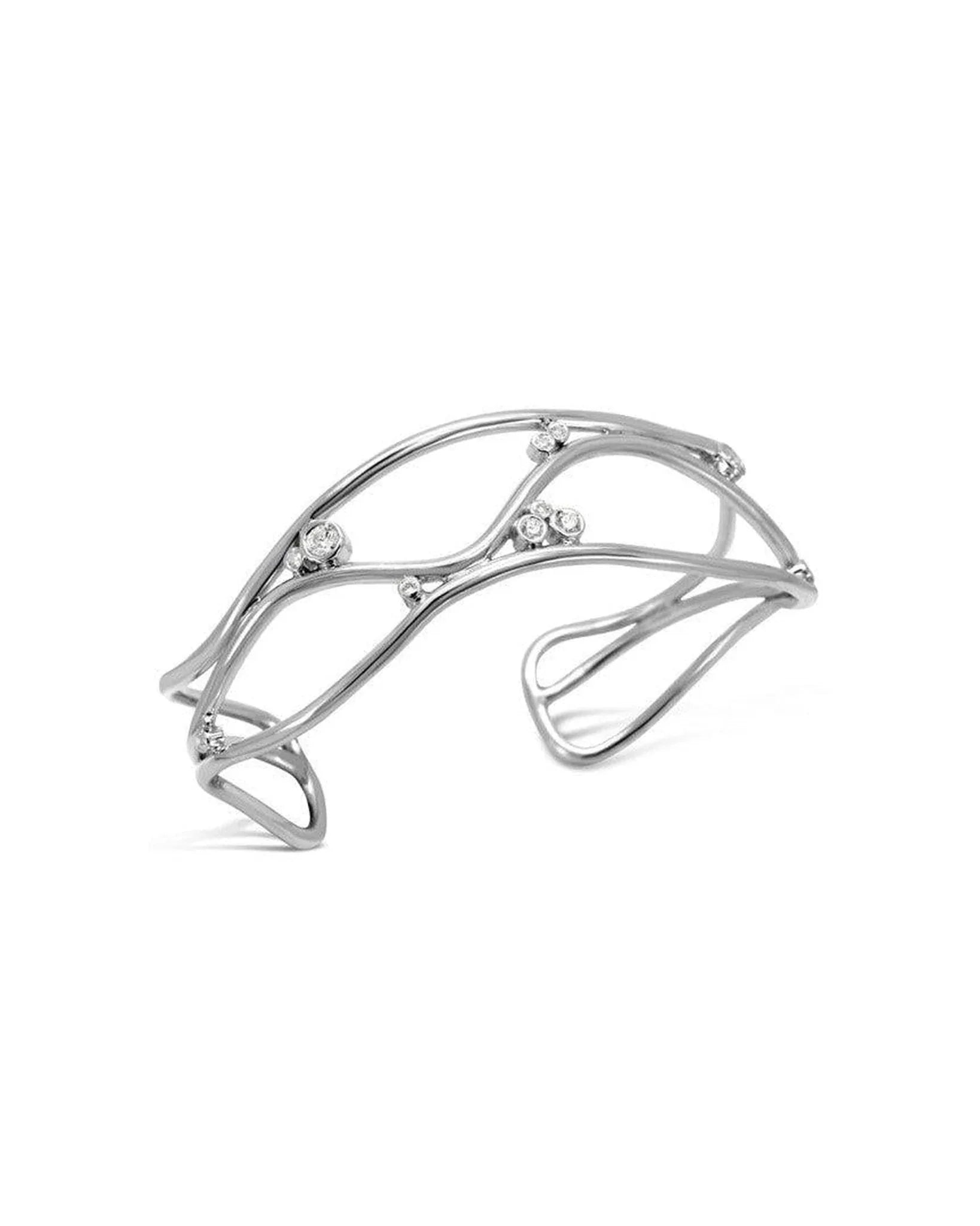 Three Strand Solid 9ct Gold Diamond Cuff Bangle Bangle Pruden and Smith