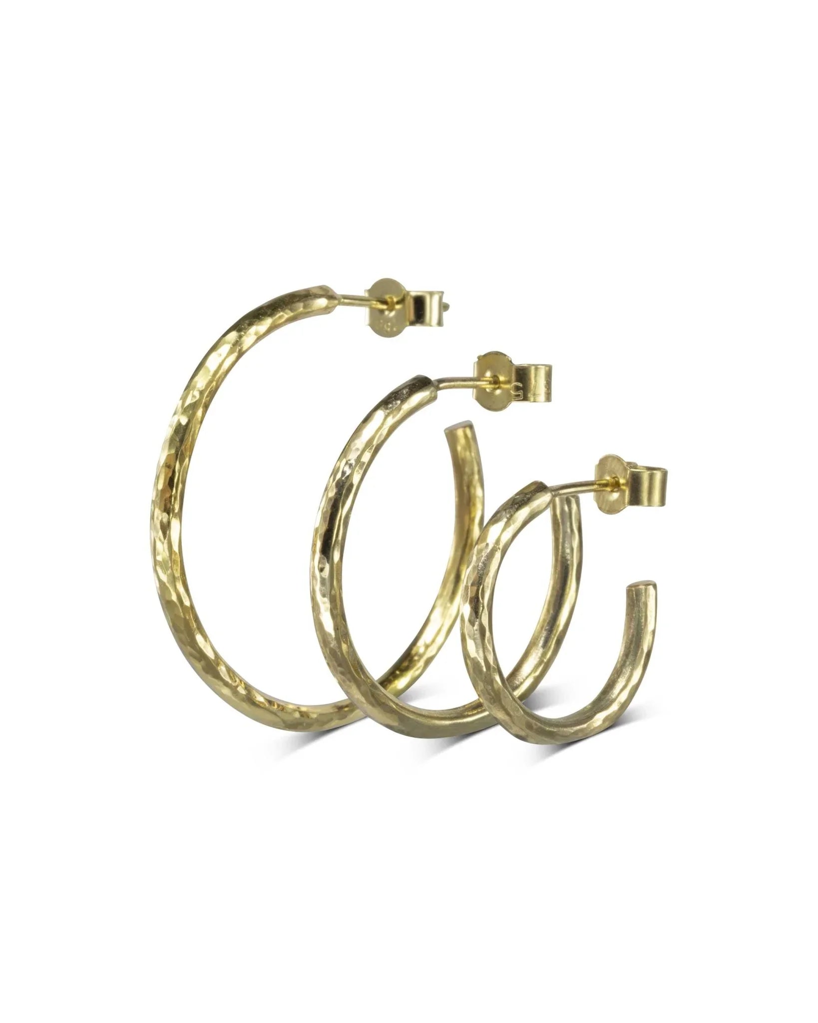 Solid 9ct Yellow Gold Hammered Mini Hoop Earrings Earrings Pruden and Smith