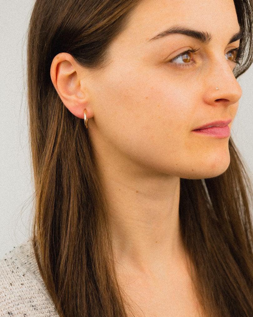 Solid 9ct Yellow Gold Hammered Mini Hoop Earrings Earrings Pruden and Smith