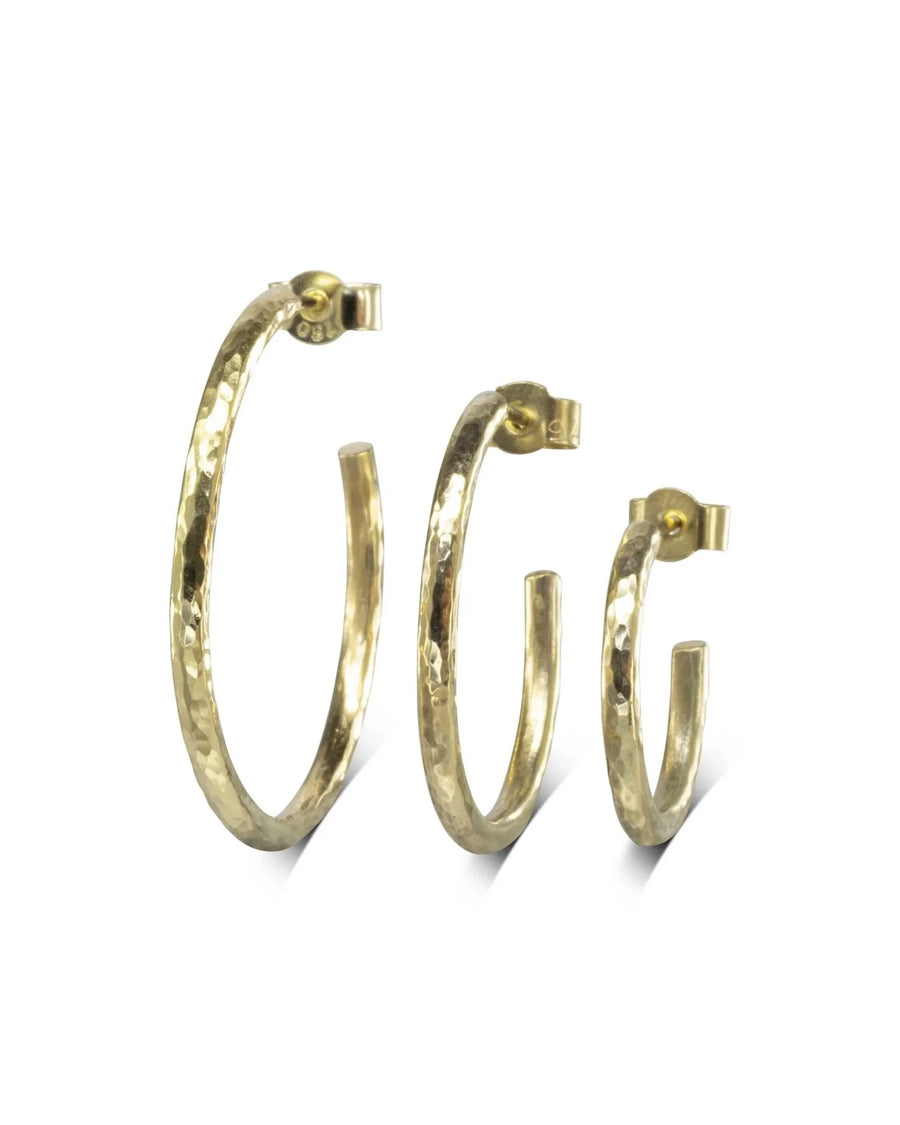 Solid 9ct Yellow Gold Hammered Mini Hoop Earrings Earrings Pruden and Smith