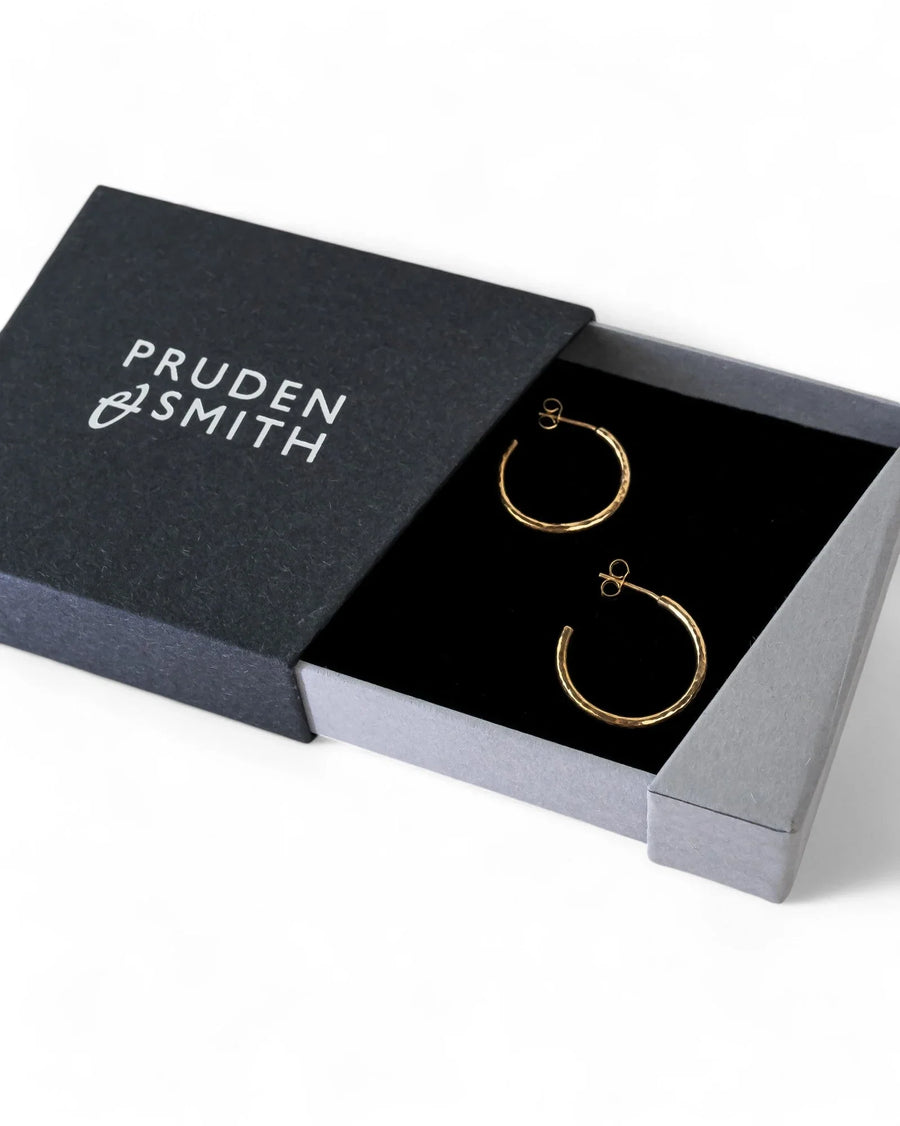 Solid 9ct Yellow Gold Hammered Mini Hoop Earrings Earrings Pruden and Smith