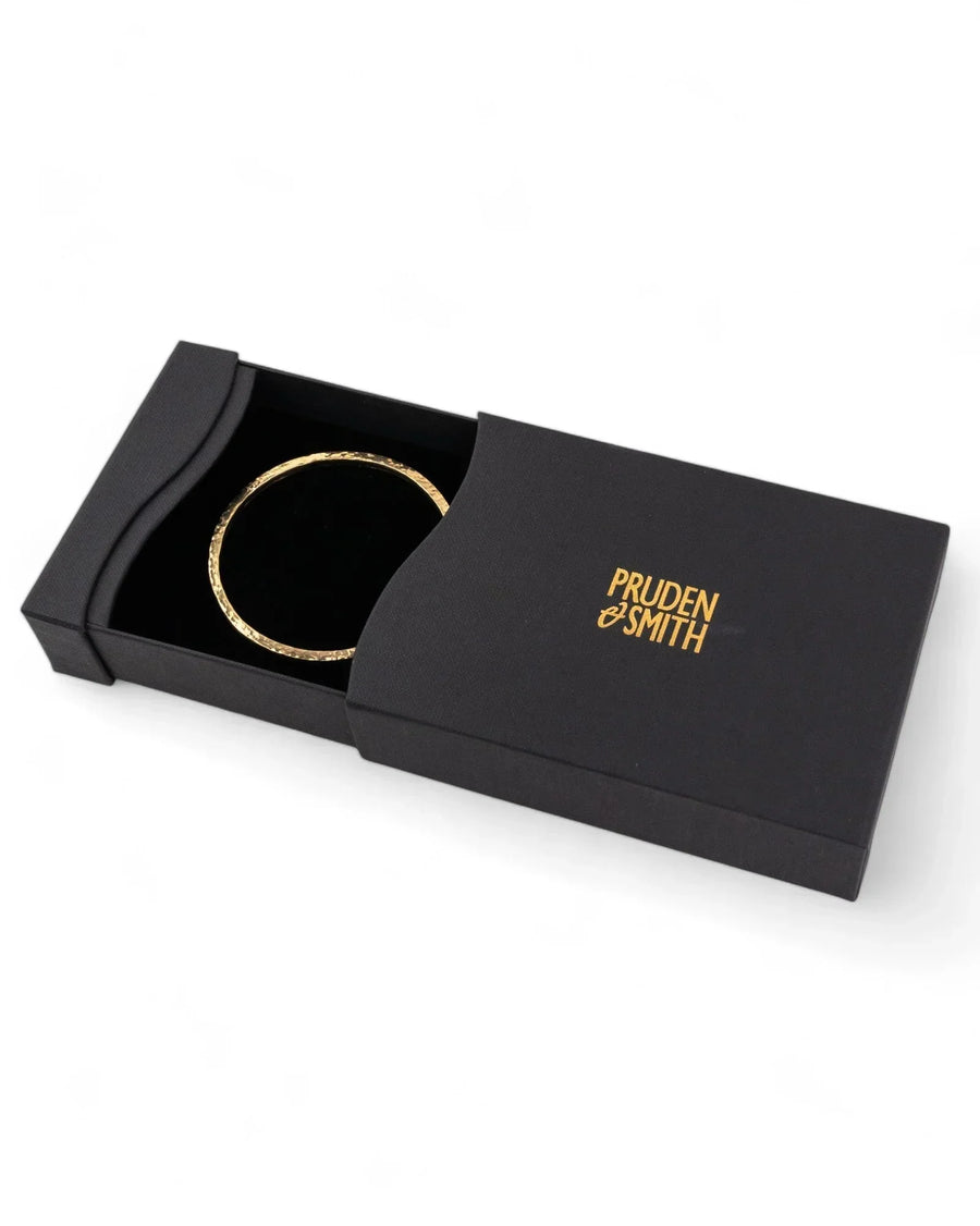 Hammered Solid 9ct Gold Square Bangle Bangle Pruden and Smith