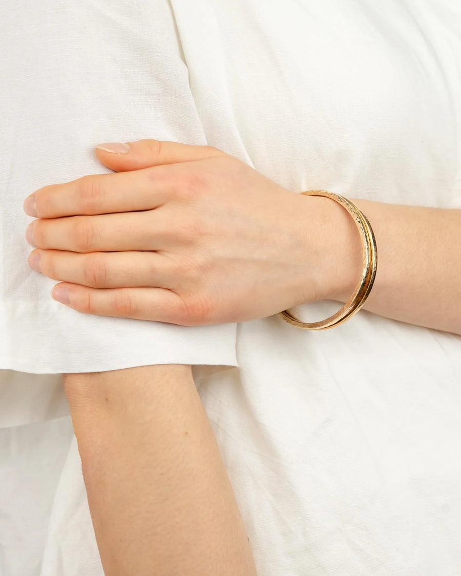 Hammered Solid 9ct Gold Square Bangle Bangle Pruden and Smith