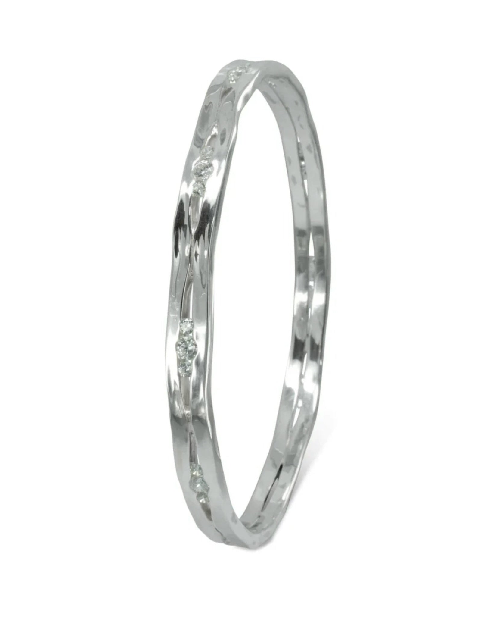 Solid silver and diamond bangle with a wavy, organic design.
