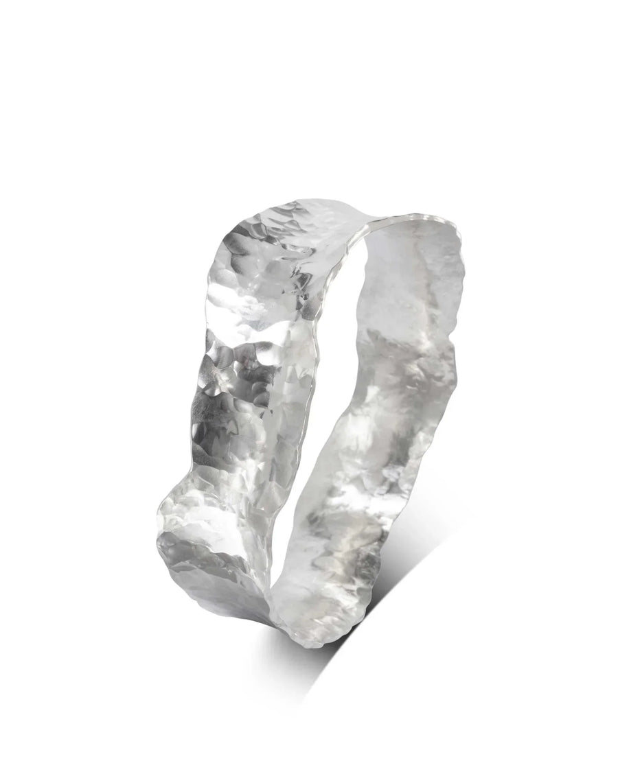 Hammered Concave Solid Silver Bangle (Wave) Bangle Pruden and Smith