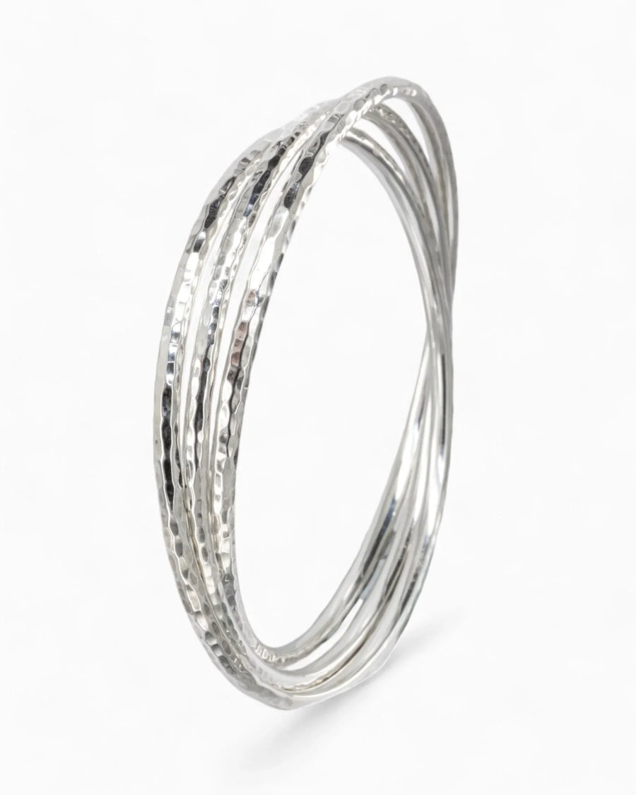 Hammered Triple Solid Silver Bangle Bangle Pruden and Smith Small (60mmID) 3mm round section