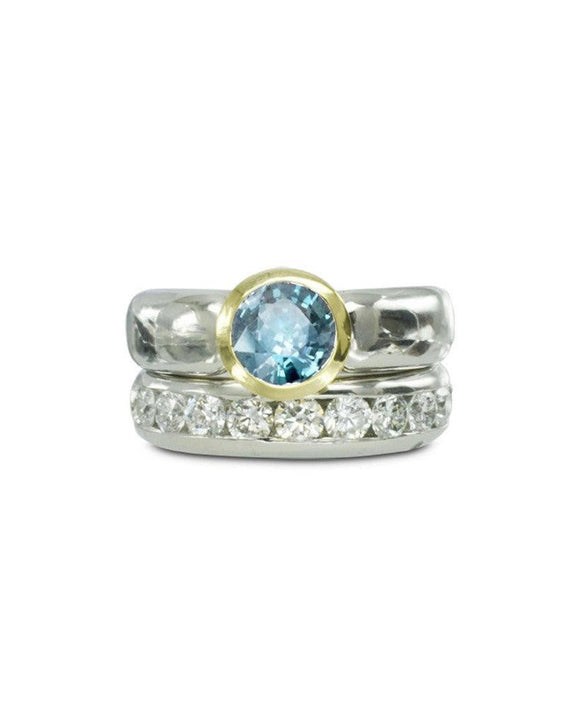 Solitaire Aquamarine Two Tone Engagement Ring Ring Pruden and Smith