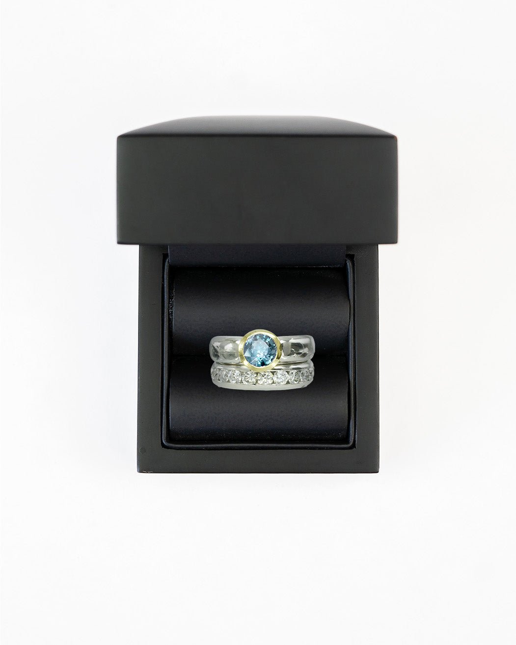 Solitaire Aquamarine Two Tone Engagement Ring Ring Pruden and Smith
